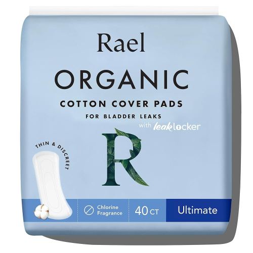 Rael Incontinence Pads for Women, Organic Cotton Cover, Postpartum Essential, Heavy Absorbency, Bladder Control, 4-Layer Core with Leak Guard Technology, Long Length (Ultimate, 40 Count)