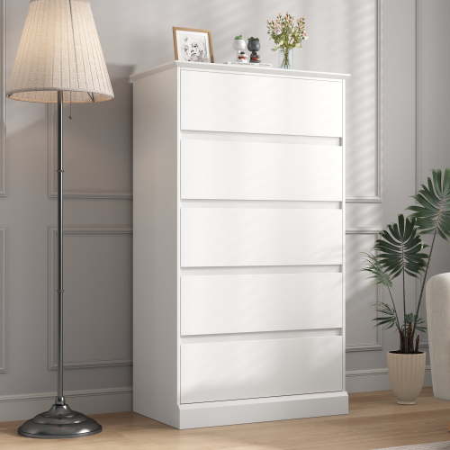 5 Drawer Dresser for Bedroom, White Tall Chest of Drawers Wood Storage Cabinet for Living Room, Hallway, Entryway, Guest Room