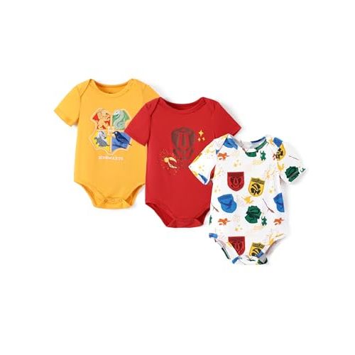 PATPAT Harry Potter Superman Baby Clothes with Bamboo Viscose Hedwig Owl Short Sleeves 3-Packs Bodysuit for Infant 0-18M