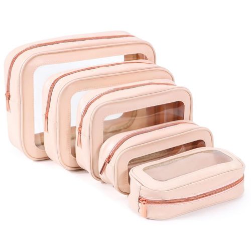 Itopfox 5-Piece Clear Waterproof Travel Organizer Set, TSA Approved Toiletry & Makeup Bags for Women & Kids, Multi-Size Design