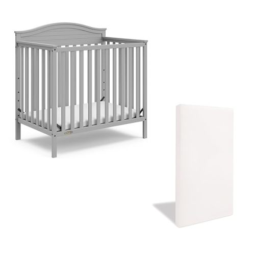 Graco Stella 4-in-1 Convertible Mini Crib with Bonus Mattress – Includes Bonus 2.75 Inch Thick Mattress with Water-Resistant Cover, Converts to Twin Bed, Ideal Crib for Small Spaces (Pebble Gray)