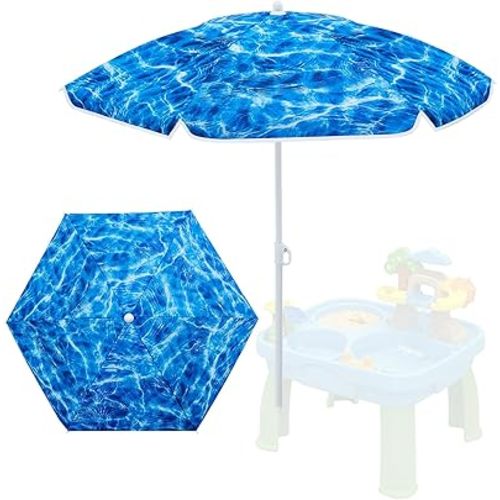Sweetude Water Table Umbrella (Table Not Included), Kids Seaside Beach Umbrella Picnic Canopy for Summer Toddlers Sand Beach Camping Garden Outdoor Pool Shade Party Supply(Ocean Wave Theme)