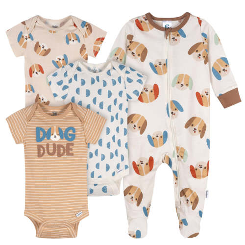 4-Pack Baby Boys Pampered Pups Onesies® Bodysuits and Sleep 'N Play – Gerber Childrenswear