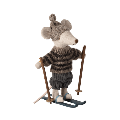 Winter mouse with ski set, Big brother - Grey