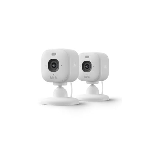 Blink Mini 2K+ (newest model) – Plug-in Home & Pet Security Camera with 2K video resolution, color night vision, enhanced audio, motion detection – 2 cameras (White)