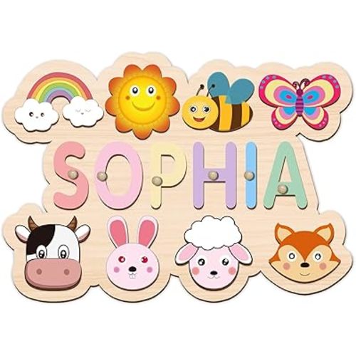 Personalized Name Puzzle for Toddlers 1-3, Custom Wooden Baby Name Puzzle, Educational Montessori Toys for Boys & Girls, Unique 1st Birthday Gift, Christmas & Easter Gifts for Kids