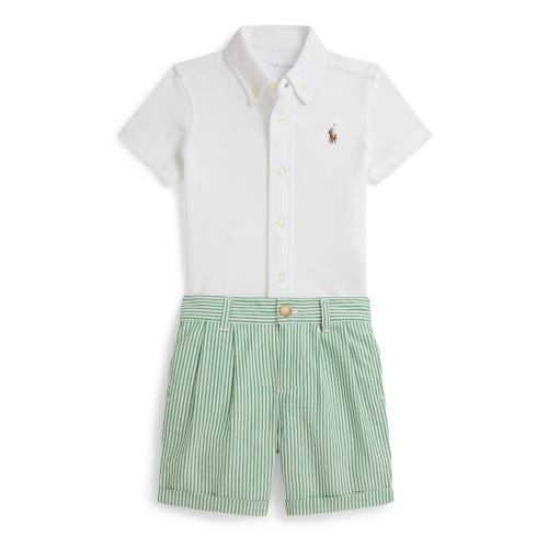 Oxford Mesh Button-Up Shirt & Shorts Set