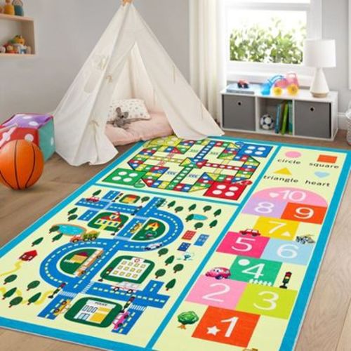 Machine Washable Kids Play Mat Cute Math Rug with Non-Slip Backing Educational Low Pile Floor Carpet for Children Nursery Playroom Toddler Room