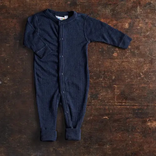Baby & Kids Merino Wool Rib Pyjamas - Navy 0-3