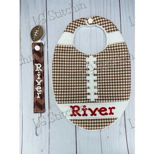 Football bib monogram custom boy bib baby bib cute white brown homemade cotton gift baby shower gift applique personalized gift
