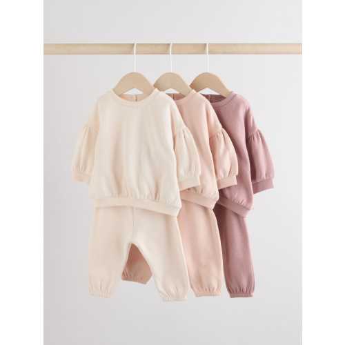 Cream/Pink Baby Sweatshirt & Joggers 6 Piece Set (0mths-2yrs)