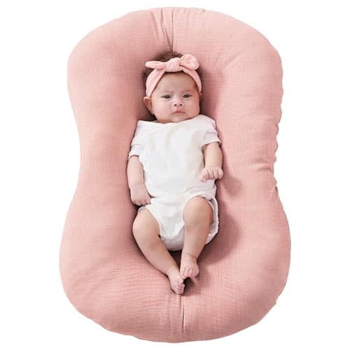 FUNUPUP Muslin Baby Lounger Cover Compatible with Snuggle Me Lounger, Infant Lounger Pillow Cover for Newborn, Removable Newborn Lounger Cover for Boys and Girls, Pink