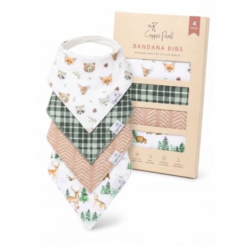 Copper Pearl Baby Bibs 4 Pack, Printed Bandana Drool Bibs for Baby Girl & Boy, Soft Cotton Drooling Teething Bibs