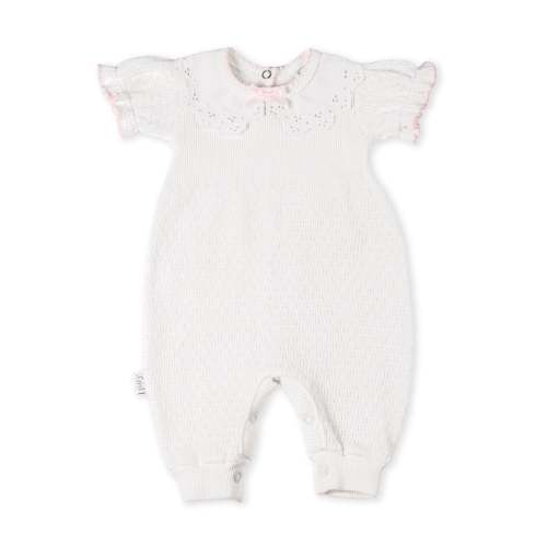 PatyKnit™ Short Sleeve Romper with Pique Lace Collar