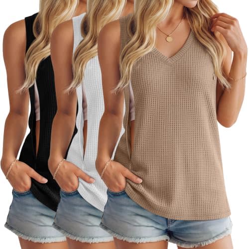 3 Pack Women Waffle Knit Nursing Tank Tops