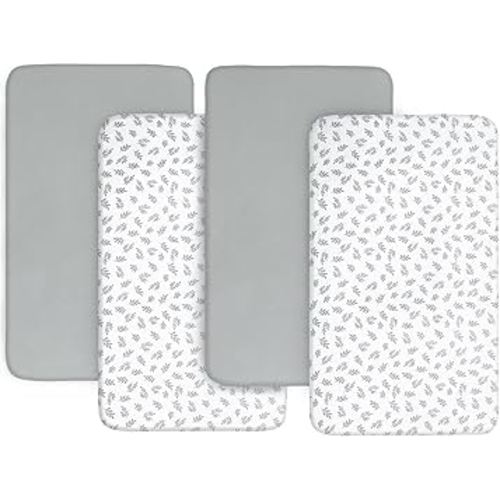 Baby Bassinet Sheets 4 Pack Compatible with ANGELBLISS, BIERUM, COWIEWIE, Fodoss, and BCOL Baby Bassinet, Ultra Soft & Skin-Friendly, Washer & Dryer, Grey