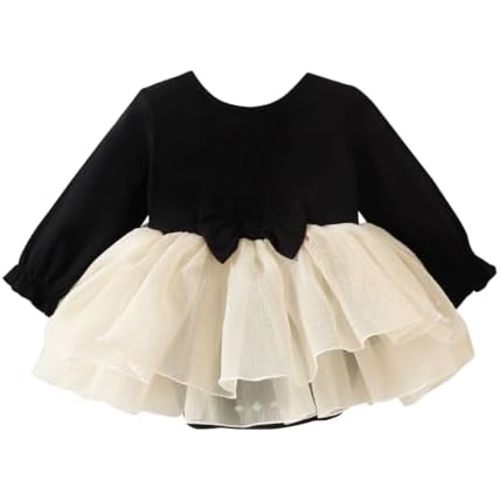 Baby Girl My Little Black Dress Romper Cotton Ruffle Long Sleeve Tutu Dress Birthday Party Fall Winter Clothes 0-24M