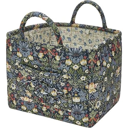 Boho Fabric Storage Basket, Large Capacity Laundry Basket, 12.2'' x 10.23'' x 10.23'' Collapsible Laundry Hamper with Easy Carry Handles (Blue, L)