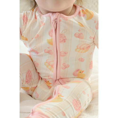 Convertible Zip Romper in Bubble Duckies Pink | Caden Lane