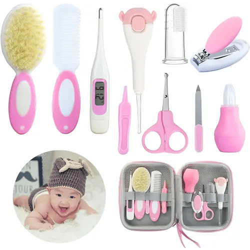 Baby Care Kits,Baby Grooming Kit,10 in 1 Newborn Essentials Must Haves,Baby Nail Clippers Baby Brush Baby Comb Earpick Nose Cleaning Tool Baby Nail File Nursing Baby Kit （Pink）