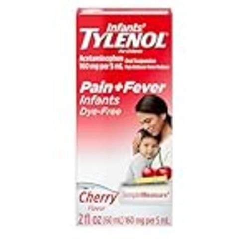 Infants’ Tylenol Dye Free Acetaminophen, Free of Alcohol, Aspirin and Ibuprofen, Oral Suspension, Pain Relief, Fever Reducer, Includes SimpleMeasure Dosing Syringe, Cherry Flavor, 2 Fl Oz
