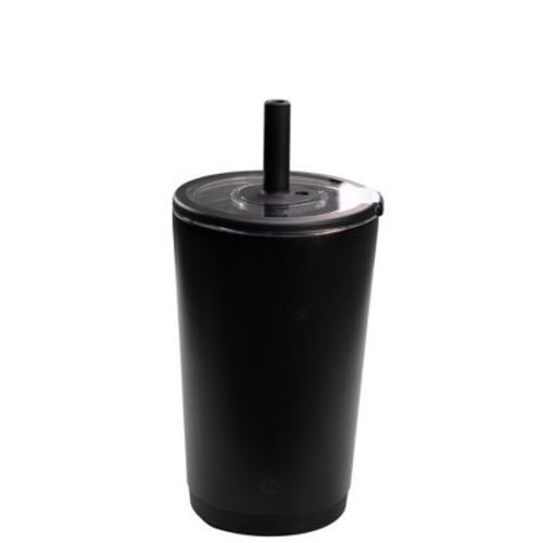 HydroJug Everyday Tumbler – Ceramic-Lined Insulated Tumbler with Straw and Soft-Touch Lid, Cup Holder Friendly – 14 oz, Black