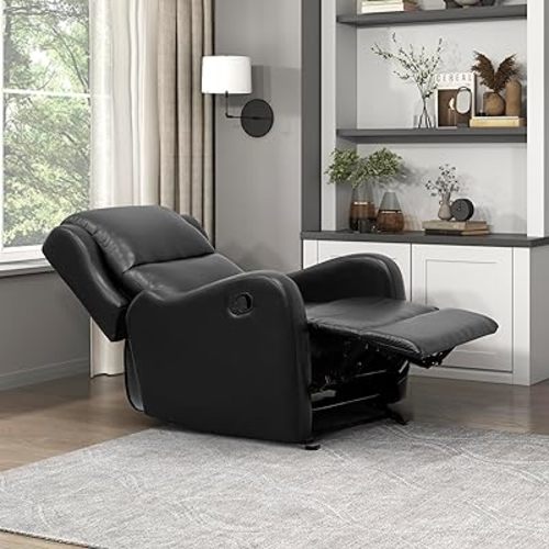 Lexicon Manual Glider Recliner Chair, Reclining Sofa Chair, Home Theater Seating, Manual Glider Recliner for Living Room/Office/Apartment, Easy Assembly, Black Faux Leather