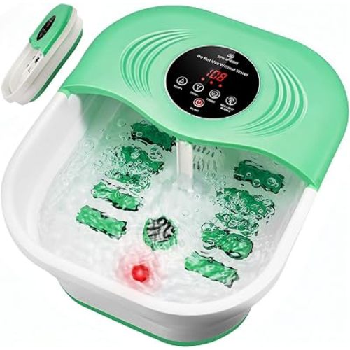 SPA4PIEDS Collapsible Heated Foot Spa Bath with Bubble, Foot Soaking Tub Featuring 8 Shiatsu Rollers, Pumice Stone and Built-in Timer for Mom, Dad and Foot Relaxation (Light Green)