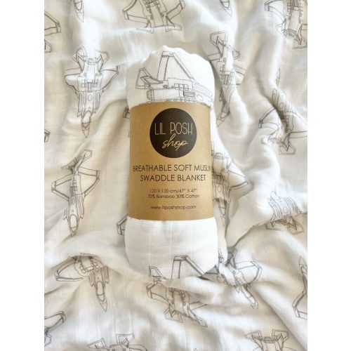F-35A Lightning II Fighter Jet Blueprint Swaddle/Blanket- TAUPE/GREY