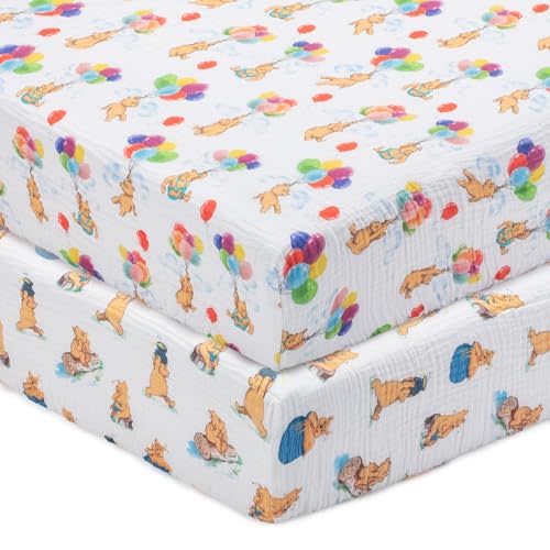 LollyBanks Fitted Crib Sheets 2 Pack, Soft and Breathable 100% Cotton Muslin Crib Sheets, Neutral Baby Bed Sheet for Standard 52"x28" Mattress, Baby Registry Must Haves (Cute Bear Pattern Theme)