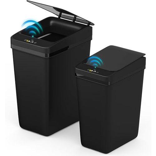 Procade 2Pack Touchless Bathroom Trash Can with Lid,4 Gal &2.5 Gal Slim Automatic Garbage Can, Auto Skinny Plastic Trash Bin, Small Motion Sensor Trash Bin for Bedroom, Bathroom, Office,RV(Black)
