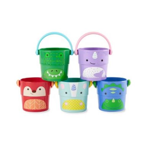 Skip Hop Zoo Stack & Pour Buckets Bath Toys - 5pc - Pastel