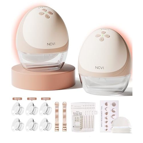 NCVI Heated Hands-Free Breast Pump, Wearable Warming Comfort, Hospital-Grade -300mmHg Suction, Slim & Quiet Electric Breastfeeding Pump, 4 Modes 9 Levels, Long Battery Life, Fits 19–28mm