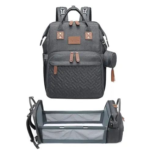 JOLLITO Diaper Bag Backpack with Changing Station Large Capacity Multifunction Baby Bags for Boy Girl Travel For Moms Dads Baby Registry Search Essentials Shower Gifτs Gray