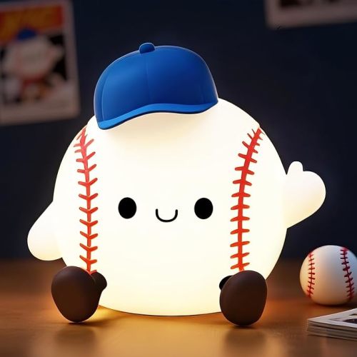 OkiyiD Baseball Night Light, Dimmable Silicone Touch Lamp with USB Rechargeable Soft Glow Bedside Lamp for Boys Bedroom Decor, Baseball Gifts for Boys Sport Fans Birthday Xmas