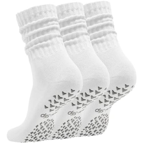 Womens Scrunch Pilates Socks Yoga Barre Slouch Crew Grippy Socks
