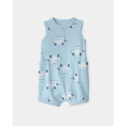 Baby Boy Car Waffle-Knit Sleeveless Romper - Blue | Carter's