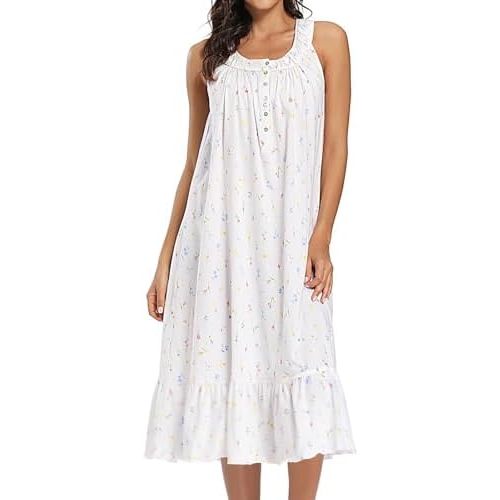 FMIRREO Cotton Nightgown for Women Sleeveless Soft Comfy Night Gown Ladies Long Nightdress Kintted Sleepdress