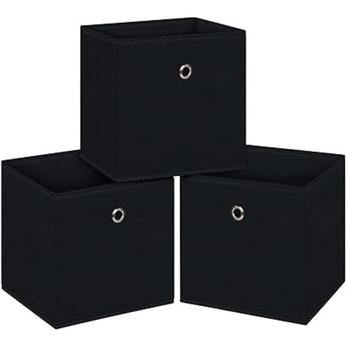 Black Foldable Storage Cubes Bins ,11 Inch Cloth Storage Cube Fabric Storage Box Cubes Organizer Baskets with Handles for Home Organizer Set of 3 (Black)