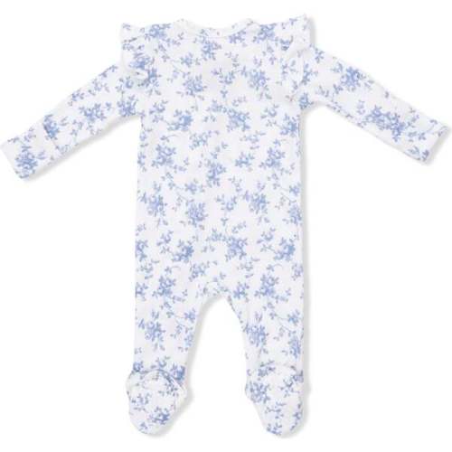 2 Way Ruffle Back Zipper Footie, Baby Blue Vines Floral - Angel Dear | Maisonette