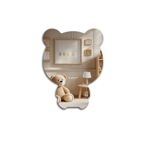 MACGIKMIRO Cute Bear Acrylic Mirror Anti-Scratch Unbreakable Shatterproof HD Tempered Wall Decorative Mirrors for Home Office Children's Rooms Kindergarten (11.81 x 15.75 inch)