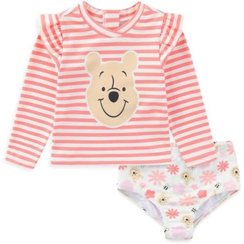 Disney Baby Girls Winnie The Pooh UPF 50+ Long Sleeve Rash Guard & Bikini Bottom Two Piece Swimsuit Set for Infants