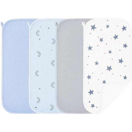 Susurration Muslin Burp Cloths, Soft Baby Burping Cloths for Unisex Boys and Girls, Newborn Essentials Large Extra Absorbent Washcloths, 20x10in, 4 Pack