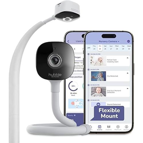 HUBBLE CONNECTED GoBaby AI Baby Monitor — 2K HD Camera, Flexible Mount w/Smart Monitoring Including Covered Face & Rollover Detection, True Cry Alerts + Nightlight & Soother