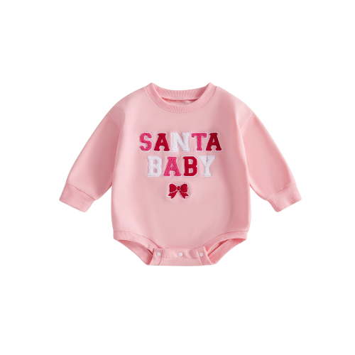Newborn Baby Girls Christmas Clothes Letter Embroidery Sweatshirt Romper Long Sleeve Oversized Bodysuit Fall Winter Outfit