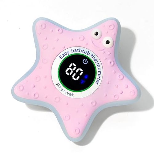 Bath Thermometer with LED Display and Temperature Warning, Digital Room Fahrenheit Water Temperature Thermometer, Infant Bath Toys Floating Toy Safety Thermometer for Kids Newborn, Yellow