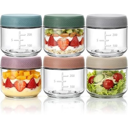 6 Pack 10oz Glass Overnight Oats Containers with Lids