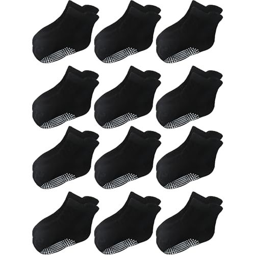 Aroveea Non Slip Grip Ankle Baby Socks 12 Pack for Toddler Boys and Girls Kids,Infant Cute Cotton Baby Socks