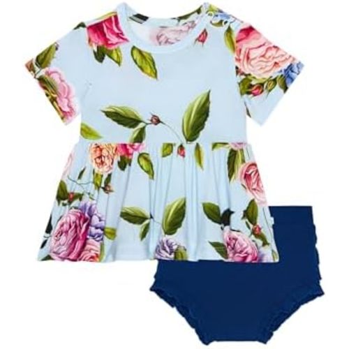 Posh Peanut Two Piece Set - Short Sleeve Peplum Top & Shorts Set - Breathable Viscose from Bamboo Baby Girl Outfits