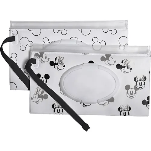 Disney Baby by J.L. Childress Reusable Wet Wipes Case, 2-Pack - Refillable Wipes Holder - Disney World Travel Essential - Includes Wrist Strap - Mickey and Minnie Mouse